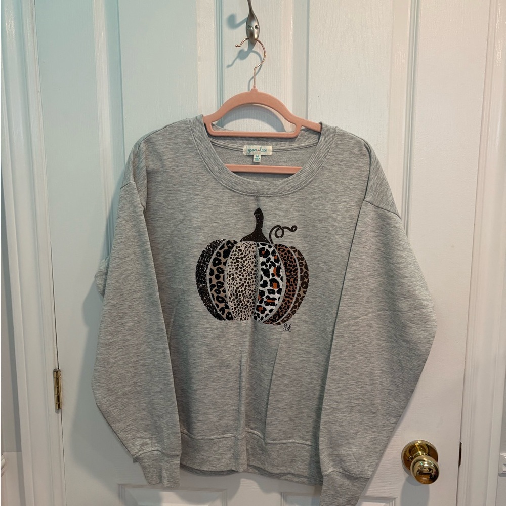 Grace & Lace Gray Animal Print Pumpkin Sweater